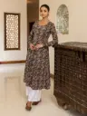 Maroon & Beige Paisley Print Fit and Flare Kurta with Full Sleeves