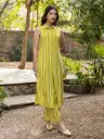 Mustard & White Vertical Stripe Sleeveless Kurta Set