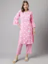 Pink Floral Printed Kurta Set with Zigzag Pants