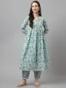 Sky Blue Floral Printed Cotton Kurta Set