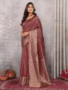 Maroon Banarasi Silk Semi Saree with Zari Woven Detailing