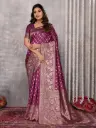 Royal Wine & Gold Semi Silk Saree with Floral Zari Weaving and Designer Pallu