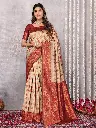 Beige & Maroon Banarasi Semi Saree with Traditional Zari Weaving