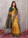 Regal Mustard Yellow & Bottle Green Semi Banarasi Silk Saree with Zari Weaving