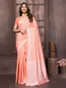 Elegant Peach Banarasi Silk Semi Saree with Silver Zari Detailing