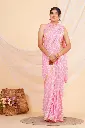 Blush Pink Handblock Cotton Saree with White Buti Print and Golden Border