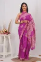 Royal Magenta Handblock Cotton Saree with Beige Motifs and Ornate Pallu
