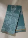Elegant Teal Green Hand Block Printed Cotton Saree with Floral & Traditional Borders