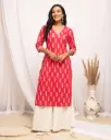 Red Printed Straight Kurta with Off-White Palazzo