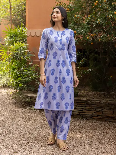 [SET0198NAN70625] Lavender Blue Floral Printed Coord Set